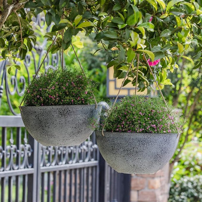 LA JOLIE MUSE Large Hanging Planters for Outdoor Plants - 13 Inch Hanging Flower Pots with Drainage Holes, Set of 2, Rock Grey