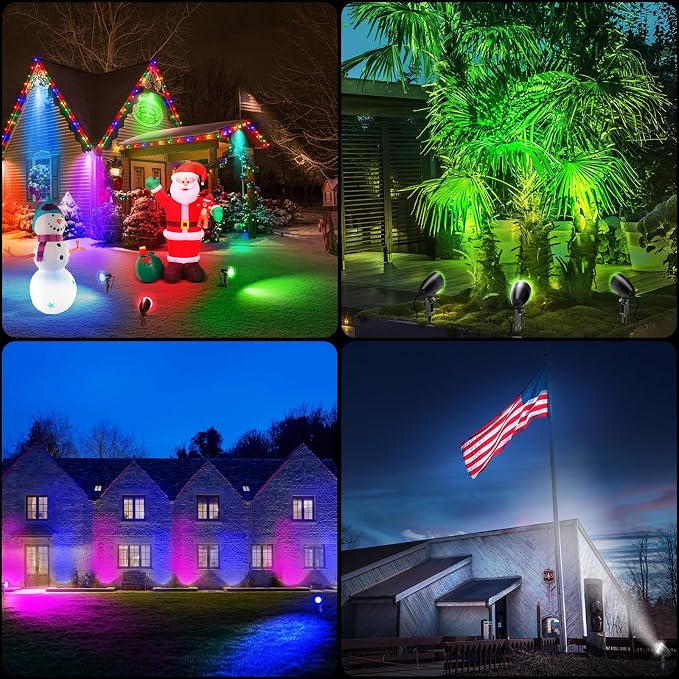 20W RGBW Outdoor LED Landscape Lighting, Color Changing Spotlight with Remote, 1880LM IP66 Waterproof Spot Lights for Yard Garden Pathway Christmas Decoration, 120V Plug in US Cord, 2 Pack