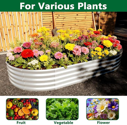 zizin 2 Pack Galvanized Raised Garden Bed Metal Oval Raised Garden Beds Outdoor Planter Box for Vegetables (8x4x1FT, Silver)