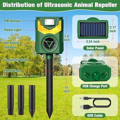 Squirrel Repellent,2026 Upgrade Deer Repellent Devices,Cat Repellent Outdoor,Racoon Repellent Outdoor with Motion Sensor & Flame Light,Waterproof Rabbit Repellent,Repel,Deer,Rabbit,Skunk,Dog,Cat