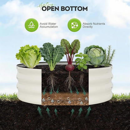 Galvanized Raised Garden Bed Outdoor, Round Metal Planter Boxes 2 Pcs, 3x3x1ft Steel Raised Bed Kit for Planting Vegetables, Fruits, Flowers(White)