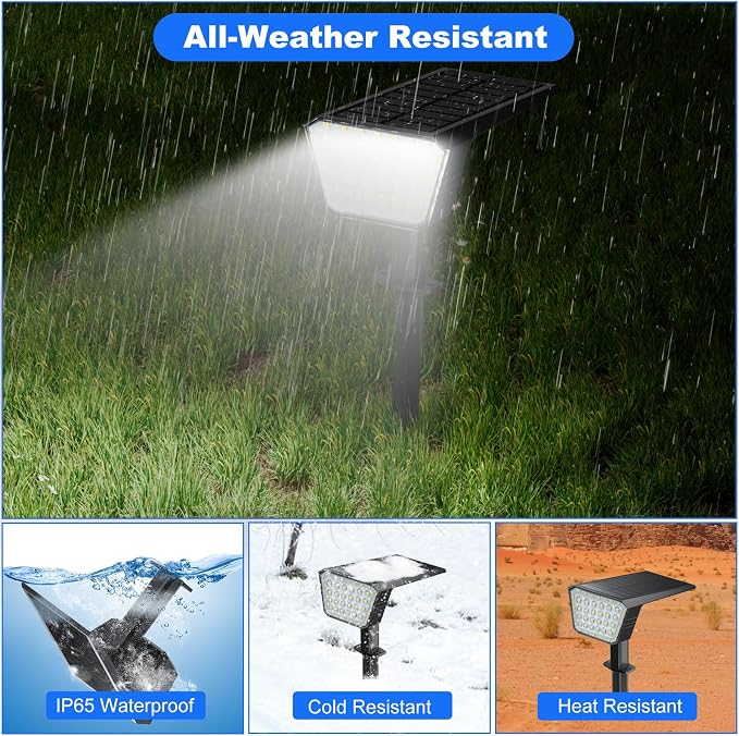 Solar Spot Lights Outdoor, IP65 Waterproof 44 LED Landscape Spotlights, Solar Powered Spotlight with Auto On/Off and 3 Lighting Modes for Outside Garden Decor, 4 Pack (Cool White)
