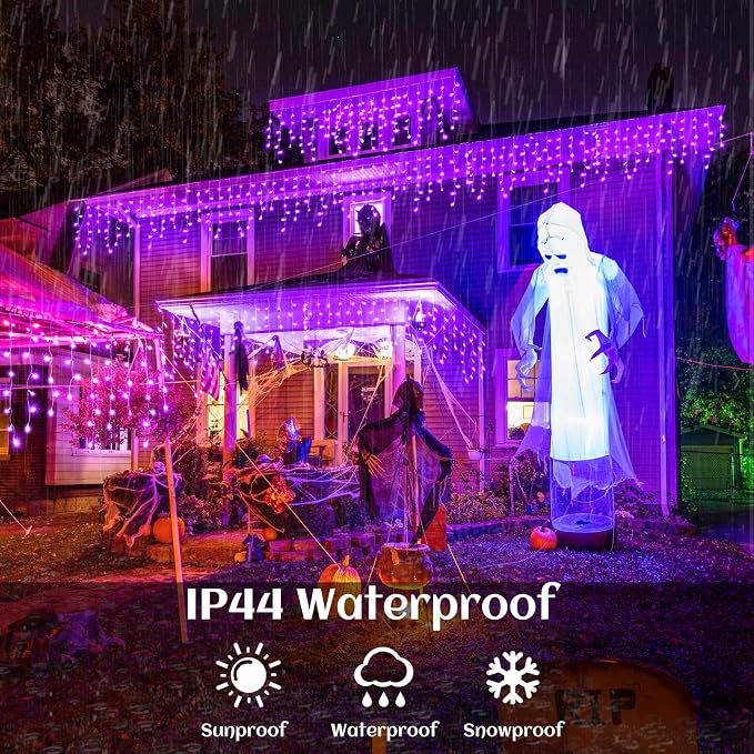 66ft Purple Christmas Lights Outdoor Indoor, 640 LED Icicle Lights for Outside Twinkle Christmas Lights with 120 Drops Clear Wire Timer 8 Modes for House Party Tree Yard Patio Eaves Holiday Decoration