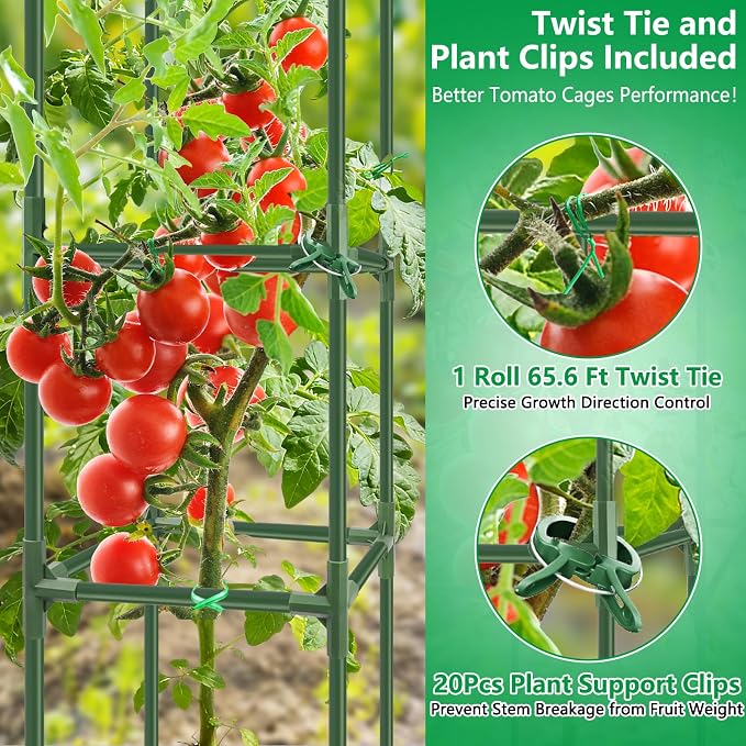 6 Pack Square Tomato Cages, 49.2" Large Upgraded Heavy Duty Steel Tomato Trellis Stakes, Garden Plant Support Cages Kit for Raised Garden Bed, Cucumber Trellis Vegetables and Climbing Plants