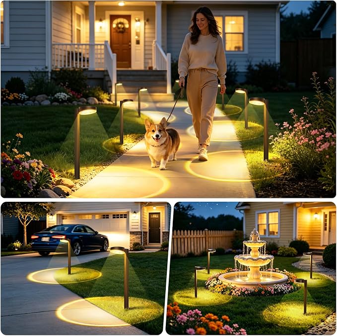 APONUO 12 Pack Solar Pathway Lights Outdoor, 3 Color Temperatures Selectable CCT, Focused Ground Spot Lens, Brighter Up to 12 Hrs IP65 Waterproof Path Lights for Walkway Driveway Yard Garden(Brown)