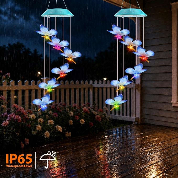 Toodour Solar Wind Chime, Color Changing LED Swaying Butterfly Wind Chimes, Upgrade Butterfly with Fluttering Wings, Waterproof Solar Outdoor Light Decor for Garden Window Patio, Gift for Mom Grandma