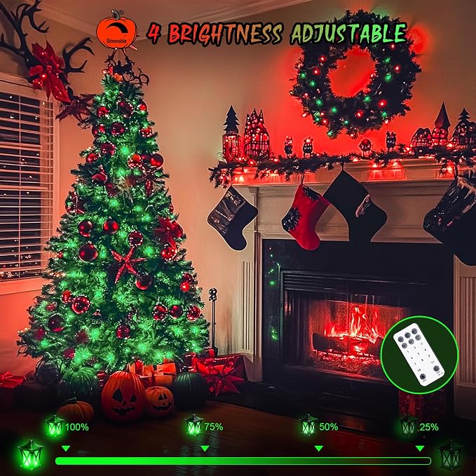 JMEXSUSS 168ft 600 LED Red to Green Halloween Lights Outdoor, Red Green Color Changing Christmas Lights, Christmas Twinkle String Lights Plug in for Tree Porch Yard Halloween Decorations
