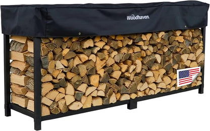 Woodhaven 8-Foot Firewood Rack – American Brand – 1/2 Cord Raised Lumber Storage Rack – Keeps Wood Dry & Ready – Heavy-Duty Steel, Lifetime Structural Warranty (With Cover)