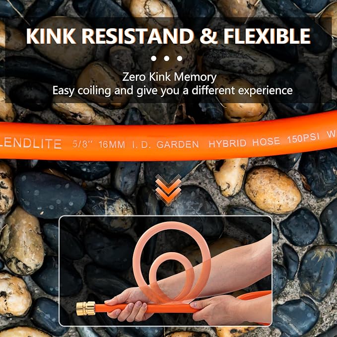 Garden Hose 50ft x 5/8", Custom Length, -40°F to 150°F, All-weather, NO Kink, Flexible, 600 Burst PSI, Leakproof Water Hose with Additional Customizable Solid GHT Fittings