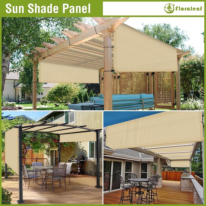 12' × 20' Pergola Shade Cover Universal Replacement Canopy Cover Outdoor Durable Fabric Sun Shade Cloth for Deck Patio Porch Backyard Gazebo with Grommets & Weighted Rods, Sand