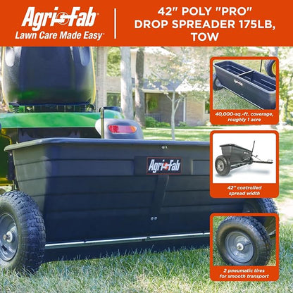 Agri-Fab Tow Behind Lawn and Garden Drop Spreader for Seed, Fertilizer, Salt and Ice Melt, 175 lb Capacity with 42 In Spread Width