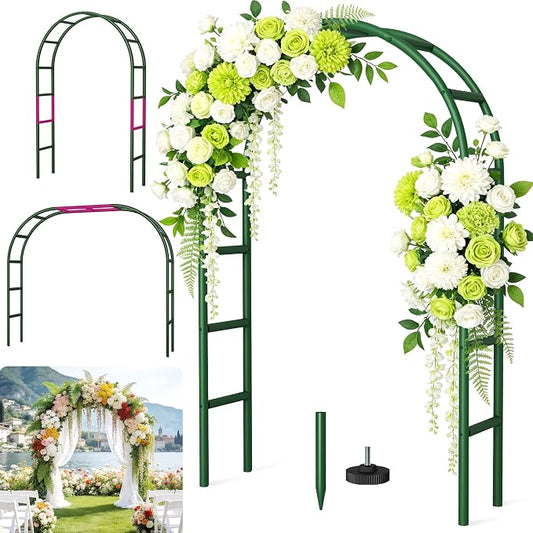 Thickened Rustproof Garden Arch Metal Trellis for Climbing Plants Outdoor, Wedding Arch Garden Arbor Frame Archway 4.9 x8.1 or 7.9 x6.7Ft Flower Arches for Bridal Party Decoration (Green)