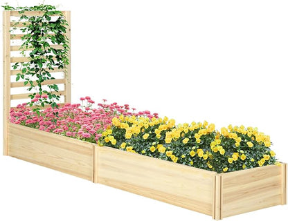 Outsunny Raised Garden Bed with Trellis and 2 Compartments, 43 Inch Wooden Planter Box Kit for Outdoor Plants, Vegetables, Flowers, Herbs Climbing, Easy Assembly, Natural Tone