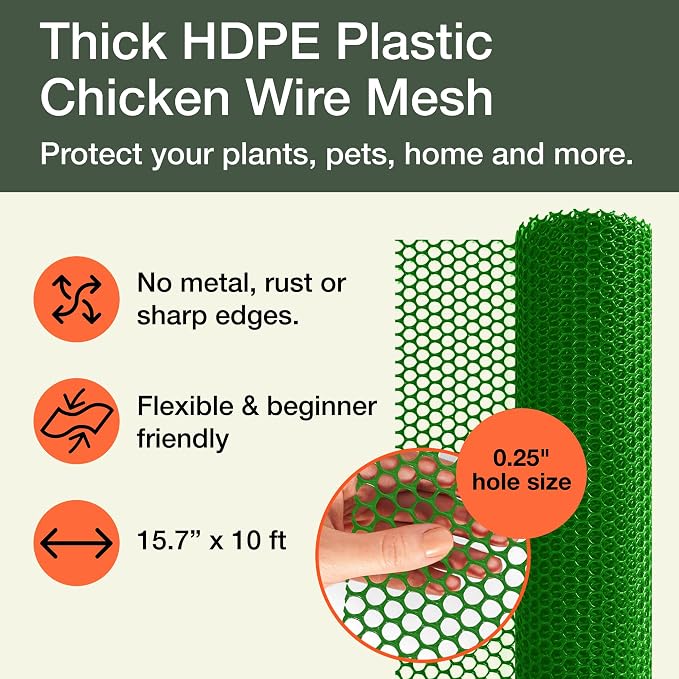Maporch Plastic Chicken Wire Fencing for Pet Protection - 15.7" x 10ft, HDPE Green Chicken Wire - Garden Fence Animal Barrier for Dogs, Cats and Rabbits (1-Pack) | 15.7" x 10ft - HDPE Home and Garden Netting - UV Resistant - Customizable Balcony Barrie...
