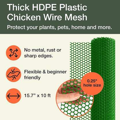 Maporch Plastic Chicken Wire Fencing for Pet Protection - 15.7" x 10ft, HDPE Green Chicken Wire - Garden Fence Animal Barrier for Dogs, Cats and Rabbits (1-Pack) | 15.7" x 10ft - HDPE Home and Garden Netting - UV Resistant - Customizable Balcony Barrie...