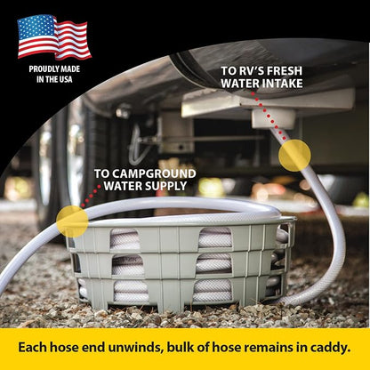 Stromberg Carlson HC-75 RV Hose and Cord Caddy for Campers and Trailers, Compact Organizer for Power Cables and Water Hoses, Durable Outdoor Storage Solution Holds 75' Fresh Water Hose, 17"x6.5", Gray