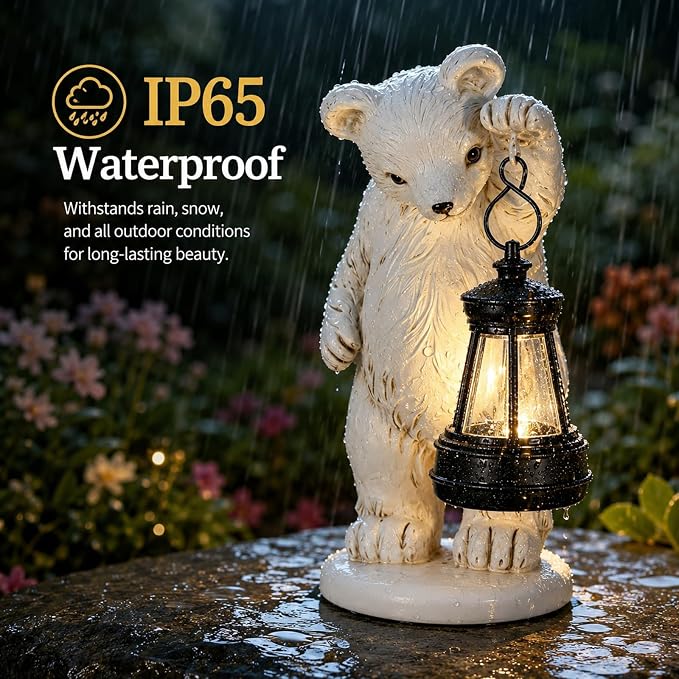 mocosa Solar Garden Statues Bear and LED Lights Birthday Gifts for Women Mom Grandma Solar Outdoor Cat Decor for Outside,Outdoor Solar Lights for Yard, Garden and Patio, Unique Gift for Women
