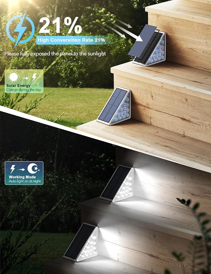 AUDLES Solar Step Lights - Waterproof Outdoor Decor, IP67 Solar Lights for Yard, Patio, Garden, Walkways, Front Door, Pathway, Driveway (12)