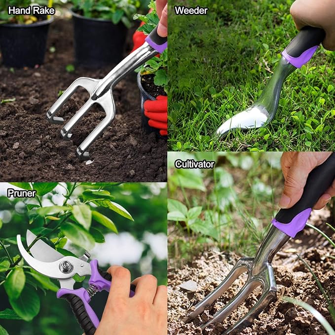 Garden Tools Set, 30 Piece Stainless Steel Gardening Kit with Vintage Floral Tote Bag, Non-Slip Ergonomic Rubber Handle, Ideal Gift for Women & Beginners, for Succulent, Home Garden
