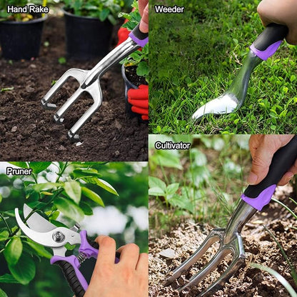 Garden Tools Set, 30 Piece Stainless Steel Gardening Kit with Vintage Floral Tote Bag, Non-Slip Ergonomic Rubber Handle, Ideal Gift for Women & Beginners, for Succulent, Home Garden