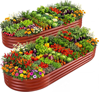 Land Guard 2Pcs 8ft Galvanized Steel Raised Garden Bed, 8 x 4 x 1 ft Large Metal Raised Planter Beds, Raised Garden Bed for Vegetables, Brown