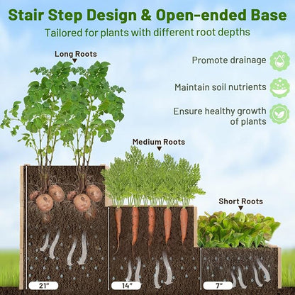Giantex 3-Tier Raised Garden Bed with Trellis and 3 Planter Boxes, Outdoor Open-Ended Wood Raised Bed for Planting and Vines Flowers Vegetables Growing, 44"x45"x56"
