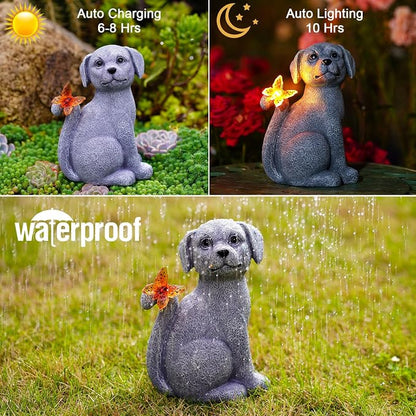 Nacome Solar Dog Outdoor Statues for Garden: Outside Decor with Butterfly Clearance for Yard Art Lawn Ornaments Patio Balcony Home House for Mom Grandma Women