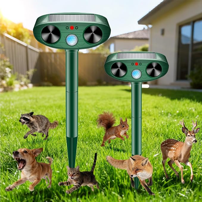 2026 Solar Ultrasonic Animal Repellent Outdoor Motion Activated Cat Deer RepellenSquirrel Raccoon Skunk Rabbit Dog Bird Deterrents Animal Repeller for Garden Yard (2 Pack)
