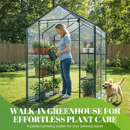OLIXIS Outdoor Greenhouse, Walk-in Greenhouse with 2 Tier 8 Plant Shelves, Durable PVC Cover, 56"x56"x77" Portable Greenhouses for Outdoor Garden, Patio, Porch, Backyard Green Houses, Clear