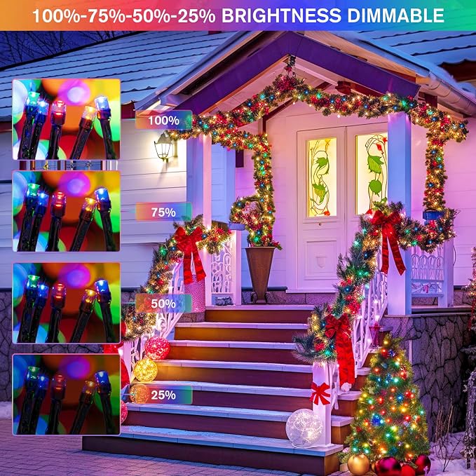 JMEXSUSS 2 Pack Solar String Lights Outdoor Waterproof, Total 66 FT 200 LED Solar Christmas Lights Outdoor, Twinkle Light for Christmas Tree Outside Garden Yard Xmas Decor, Warm White to Multicolor