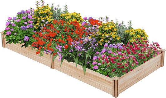 Topeakmart 8×4ft Horticulture Raised Garden Bed 93 x 48 x 10in Wooden Planting Box in Backyard/Patio Outdoor, Natural Wood 1