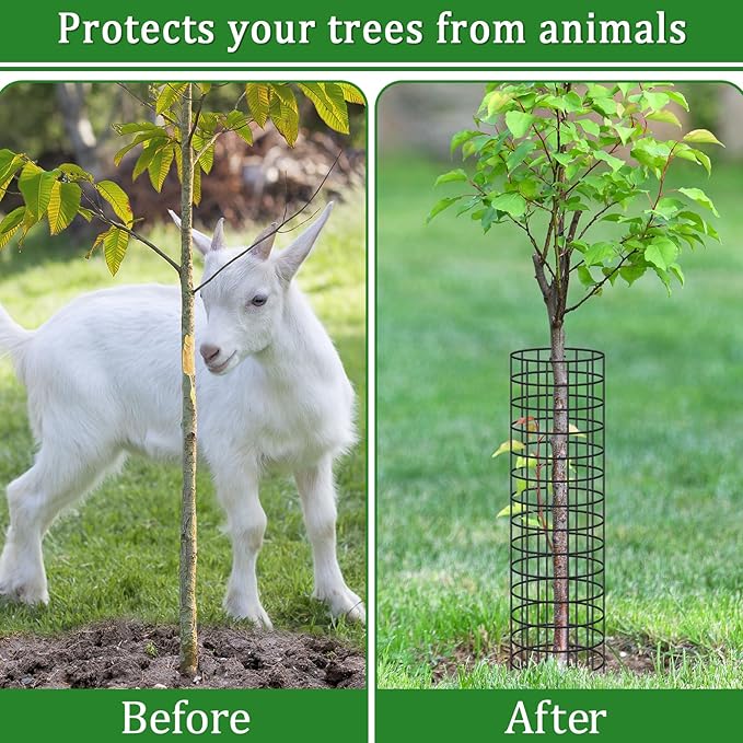 6Pcs Tree Trunk Protector, 16.5'' H Metal Mesh Tree Bark Protector with Zip Ties Metal Stakes and Gloves,Expandable Plant Trunk Guard Protectors for Deer Rabbit Rodents Mowers