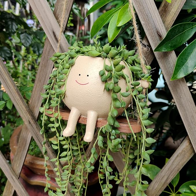Swing Face Planter Pot Hanging Resin Flower Head Planters for Indoor and Outdoor Plants, Succulent Pots for String of Pearls Plant - Ideal Gifts for Mother's Day and Christmas (Medium)