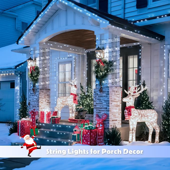 JMEXSUSS 2 Pack Solar String Lights Outdoor, Total 66 FT 200 LED, White | Waterproof, 8 Modes Solar Christmas Lights for Outside Patio Christmas Tree Garden Yard Xmas Decorations
