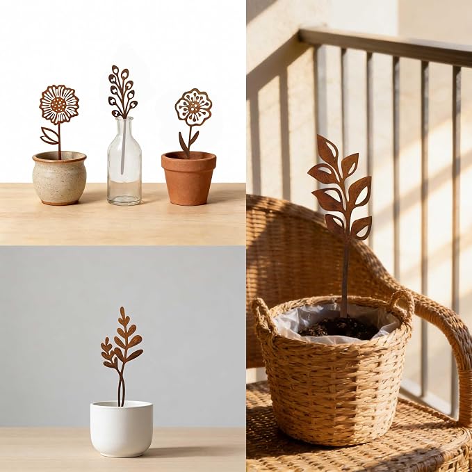 Rustic Metal Flowers, Decorative Flowers Plants Stakes Outside Art, Metal Garden Stakes Decorative Flower Bed Decor, Decorative Stakes Garden Art for Pots Vase Patio Lawn Yard Home Office