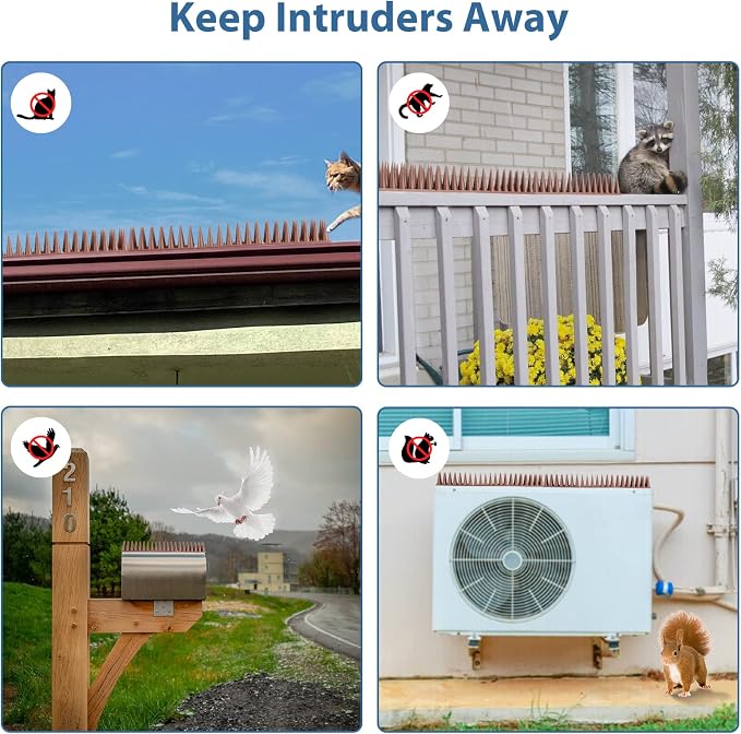 Bird Spikes, 20 Pack Pigeon Cat Squirrel Raccoon Animal Deterrent Spikes Anti-Climb for Outside Anti-Animal Defender Spikes to Keep Birds Away, Brown