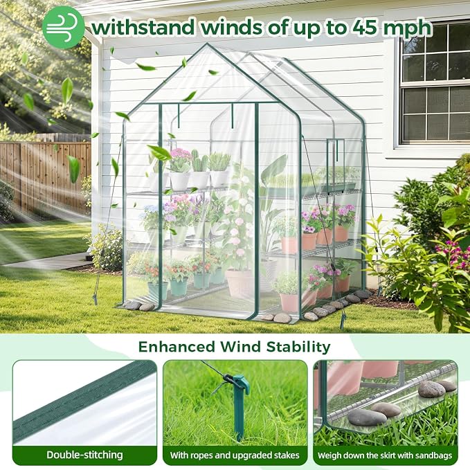 Ohuhu Plastic Greenhouse for Outdoors: Portable Walk in Plant Green House with Improved Transparent PVC Cover, 3 Tiers 12 Shelves Stands Small Greenhouses Backyard Green Houses for Outside Heavy Duty