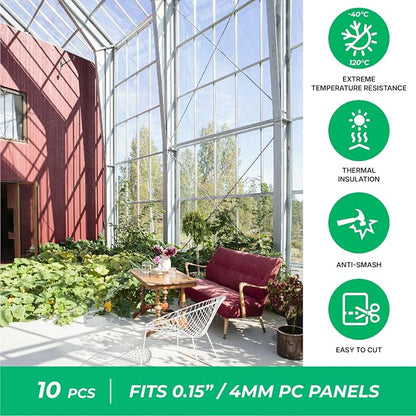 Polycarbonate Greenhouse Panels (H Connectors) - 0.15" Thick, Fits 4mm Twin-Wall Polycarbonate Panels, Join 2 Pieces of Panels Together, 4-Foot Length, 10 Pieces (H Connectors 4mm, 4ft)
