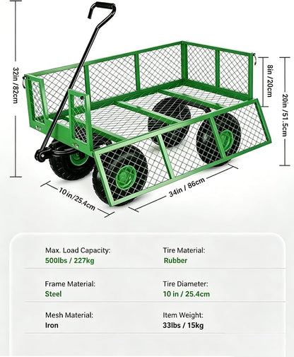 Garvee Steel Garden Cart, 500 LBS Capacity Utility Outdoor Wagon, Heavy Duty Mesh Garden Metal Wagon with Removable Sides, Flexible Handle for Yard, Lawn, Garden