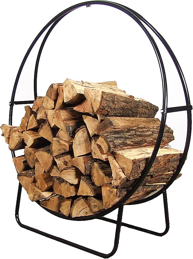 Sunnydaze 40-Inch Outdoor Firewood Rack Hoop - Indoor Round Tubular Steel Fireplace Wood Holder - 500-lb Capacity