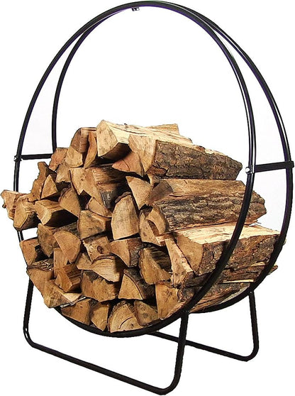 Sunnydaze 40-Inch Outdoor Firewood Rack Hoop - Indoor Round Tubular Steel Fireplace Wood Holder - 500-lb Capacity