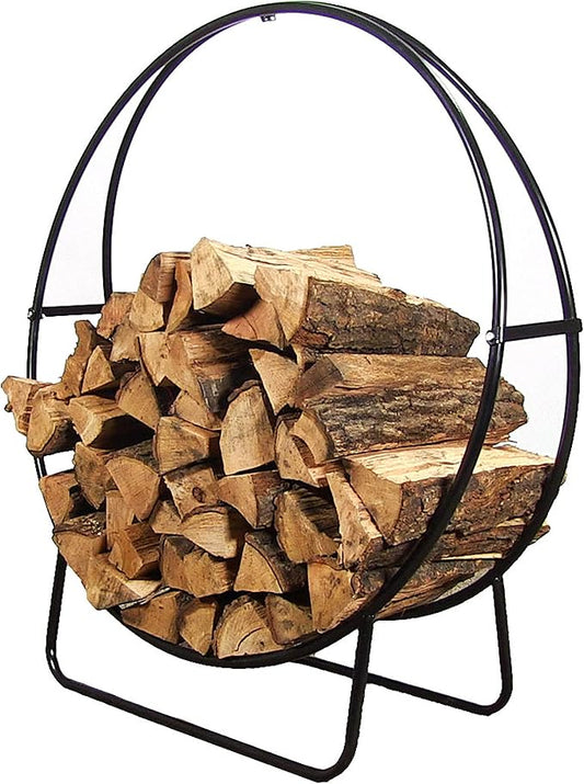 Sunnydaze 40-Inch Outdoor Firewood Rack Hoop - Indoor Round Tubular Steel Fireplace Wood Holder - 500-lb Capacity