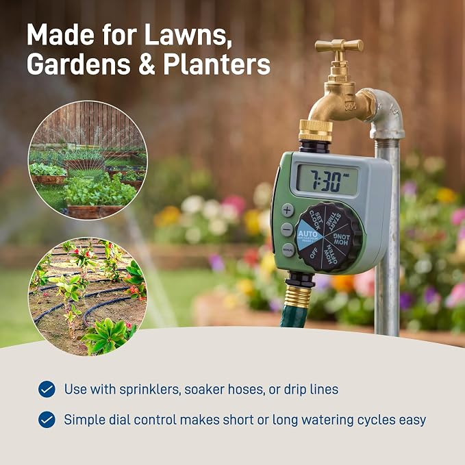 Orbit One Outlet Single-Dial Hose Faucet Timer - Easy Programmable - For Garden Watering System - LCD Hose Timer with Adjustable Watering Schedule - 62056