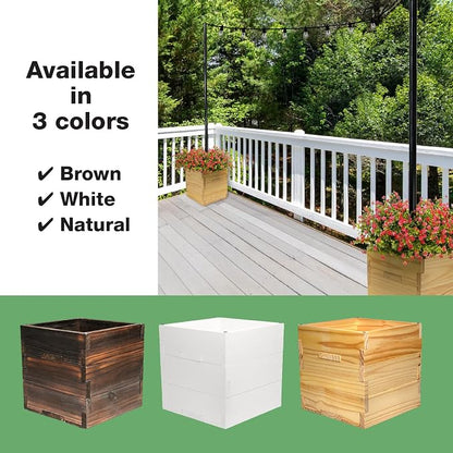 Extra Large Decorative Wooden Planter with Universal Pole Support for String Light Poles, Umbrellas, Bird Feeders. Solid Wood Outdoor Garden Patio Box for Plants or Flowers, 17"x17"x18", Brown
