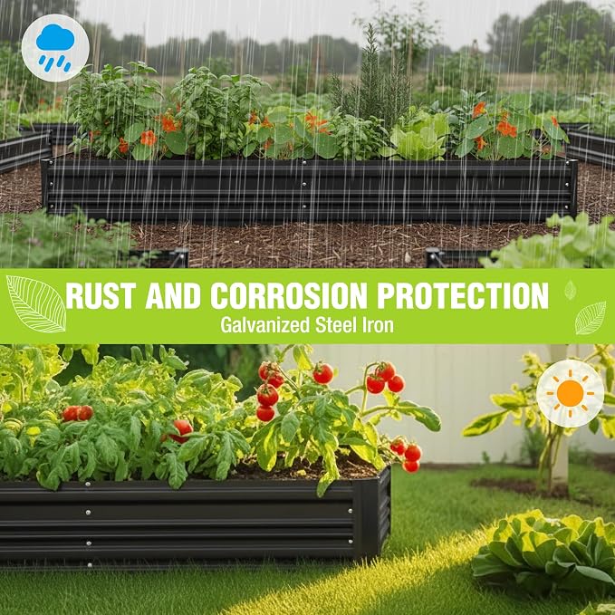 WORKPRO 2PK 7.5x4x1ft Outdoor Galvanized Raised Garden Bed, Rust-Resistant Planter Raised Beds for Vegetable, Flowers, Herbs, Black