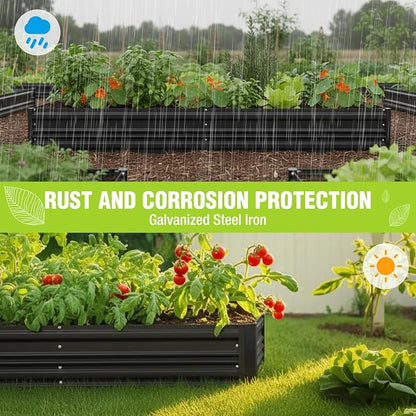 WORKPRO 2PK 7.5x4x1ft Outdoor Galvanized Raised Garden Bed, Rust-Resistant Planter Raised Beds for Vegetable, Flowers, Herbs, Black