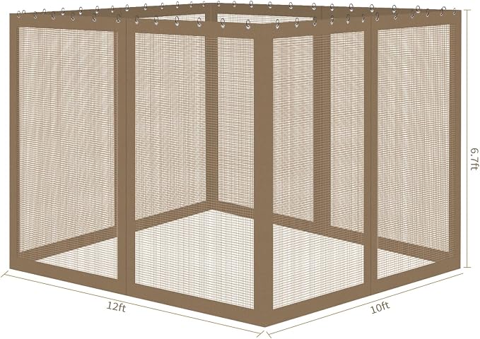 Gazebo Universal Replacement Mosquito Netting, Outdoor Mesh Netting Screen 4-Panel Sidewall with Zipper for Patio, Canopy, Garden and Backyard, Gray(Mosquito Net Only) (Khaki, 10' x 12')