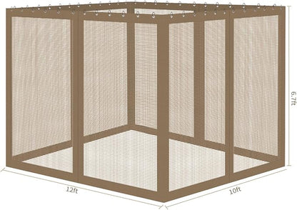 Gazebo Universal Replacement Mosquito Netting, Outdoor Mesh Netting Screen 4-Panel Sidewall with Zipper for Patio, Canopy, Garden and Backyard, Gray(Mosquito Net Only) (Khaki, 10' x 12')
