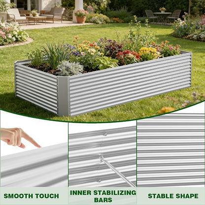4 Pcs 6 x 3 FT Galvanized Steel Raised Garden Bed, Large Metal Planter Box with Rustproof Finish, Easy Assembly Outdoor Garden Box for Vegetables & Herbs