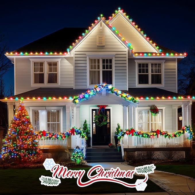Minetom Multicolor C9 Christmas Lights, Waterproof C9 100FT String Lights | Vintage Outdoor Lights for Christmas Tree Patio Backyard Porch Roofline Outdoor Indoor Party Holiday Xmas Decor, 100+2 Bulbs